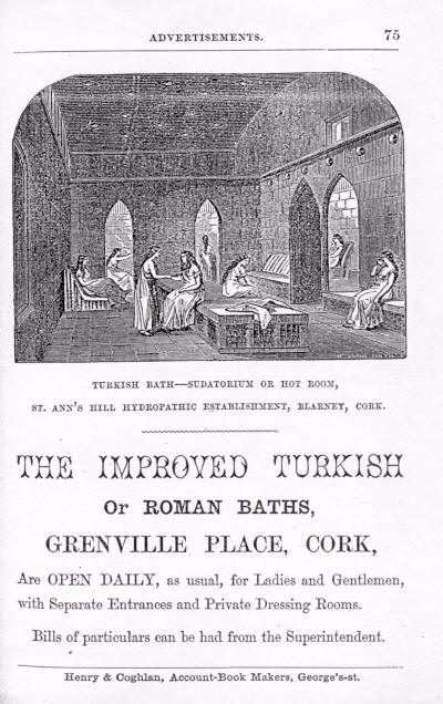 1863 advertisement for the Grenville Place Turkish Baths, Cork