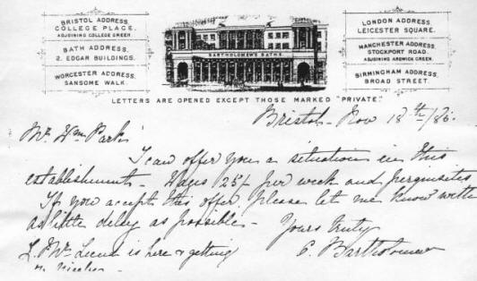Letter from Bartholomew to Park