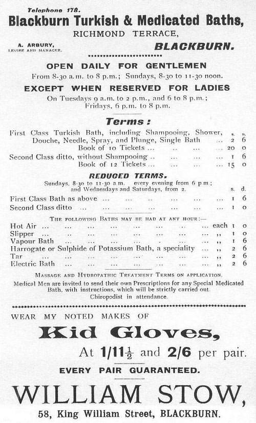 Tariff for Blackburn Turkish Baths