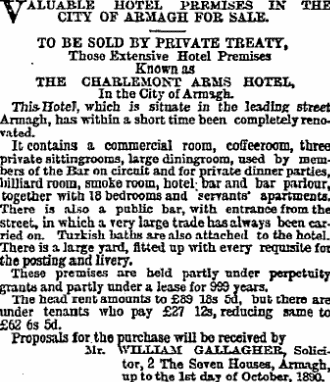 Advertisement for the sale of the hotel and baths