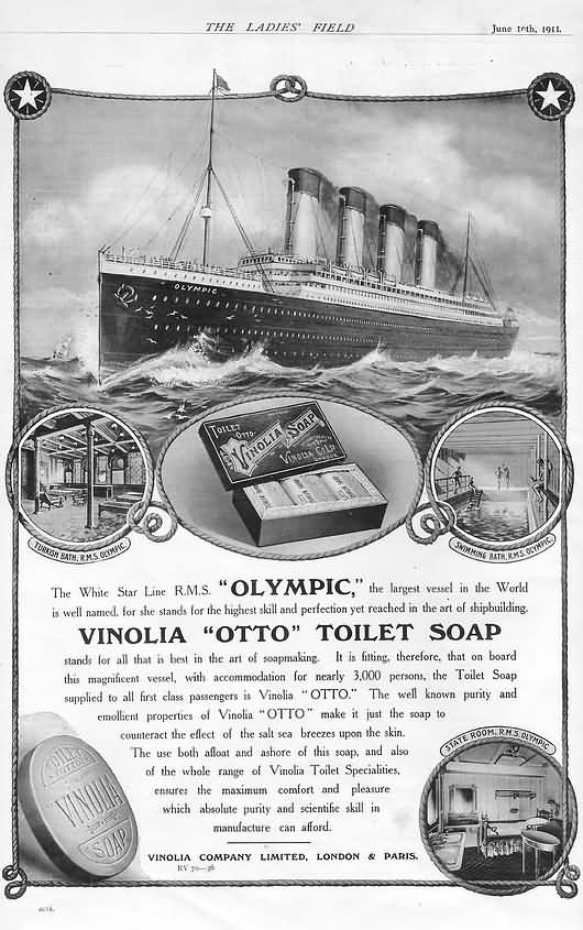 Advertisement for Vinolia toilet soap supplied on the 'Olympic'
