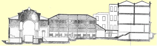 Section through building from rear (left) to street (right)