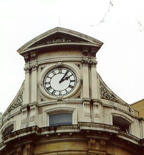 Close-up of Gillett's illuminated clock