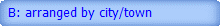 B: arranged by city/town